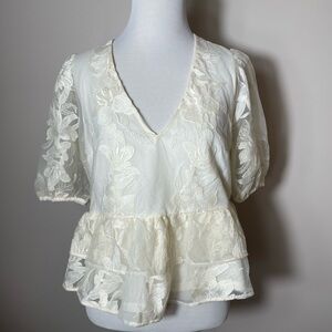 Express Elegant Cream Lace Peplum Top
